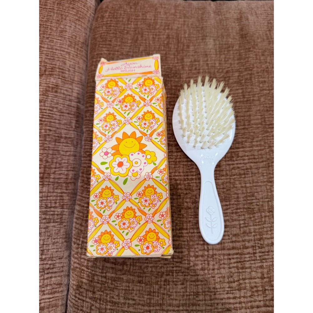 Vintage 1980 Avon Hello Sunshine Kids Hair Brush Retro Flower Power w Box